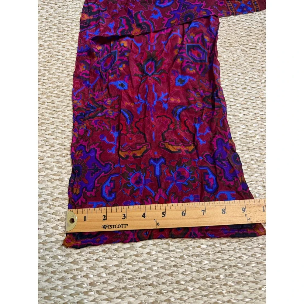 Liz Claiborne Vintage 100% Silk Scarf Jewel Tone Geometric Abstract Burgundy